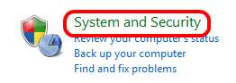 Control Panel, System and Security